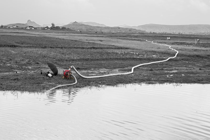 Using pumpset for lifting water for irrigation from Ailae Ahar in Kaimur district, Bihar